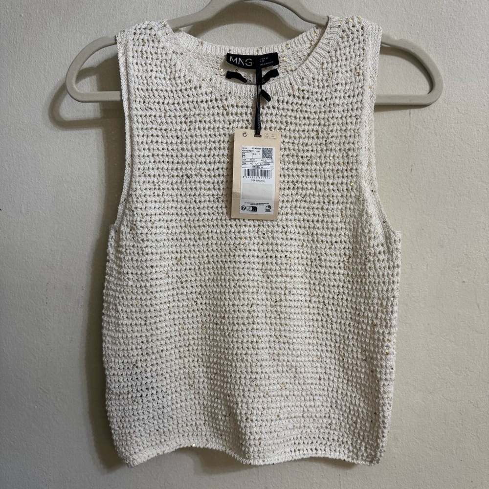 Mango White Textured Sleeveless Top Size M New with tags